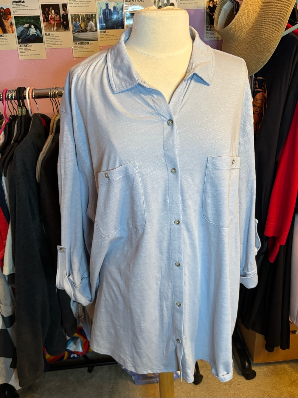 Sonoma Sky Blue Casual Shirt size 3X Plus Size. Very soft and stretchy